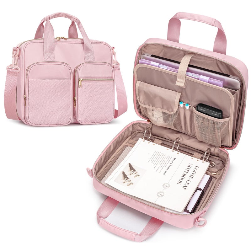Prokva 3 Ring Zipper Binder, 2 Inch Ring Binder Organizer Bag with Shoulder Strap Fits 13 Inch Laptop and 500 Sheets, Pink (Empty Bag Only) - Image 1
