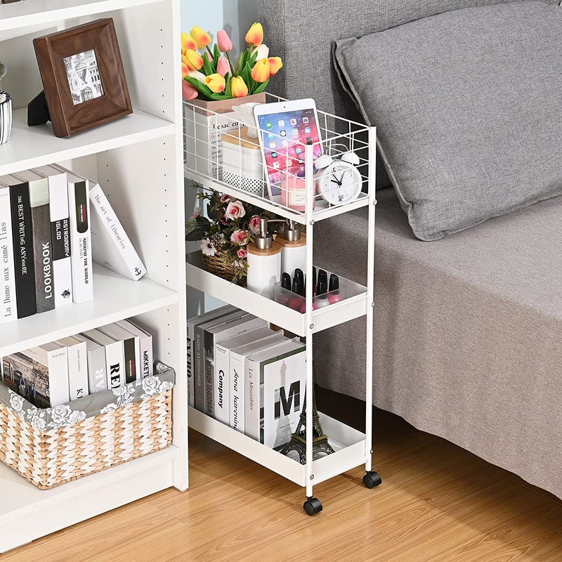 Generic Indian Decor 89119 Metal Rolling Utility Cart Wheels 3Tier Storage CartSlide Out Storage Cart Storage Rolling CartStorage Trolley Cart Office Kitchen BathroomWhite  - Image 2