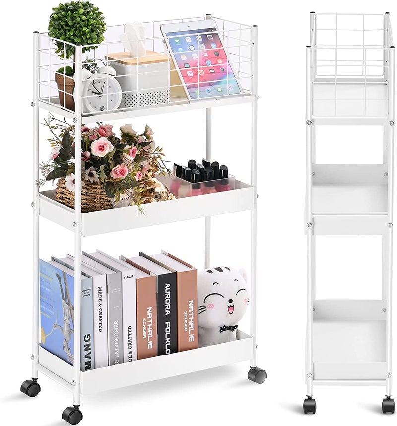 Generic Indian Decor 89119 Metal Rolling Utility Cart Wheels 3Tier Storage CartSlide Out Storage Cart Storage Rolling CartStorage Trolley Cart Office Kitchen BathroomWhite  - Image 1