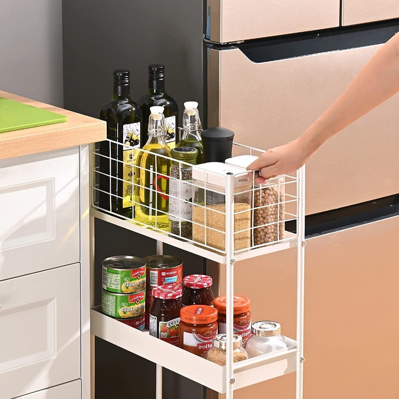 Generic Indian Decor 89119 Metal Rolling Utility Cart Wheels 3Tier Storage CartSlide Out Storage Cart Storage Rolling CartStorage Trolley Cart Office Kitchen BathroomWhite  - Image 4
