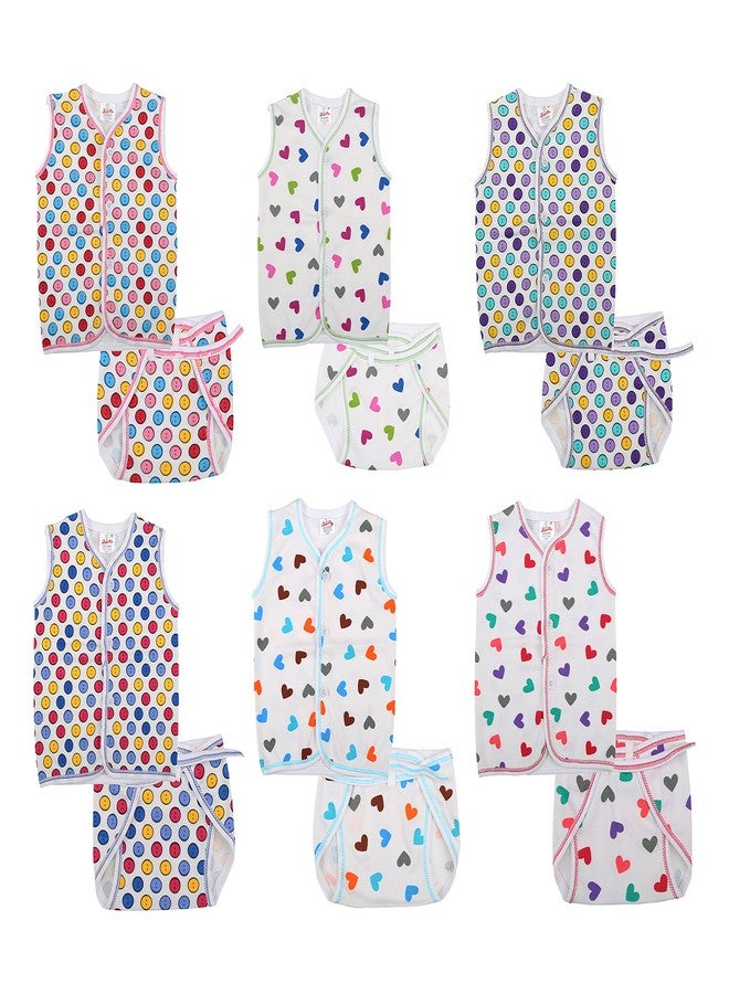 First Kids Step Babies Cotton Clothing Set (Di-Cut-HosieryVest-Nappieset-3-6 Months, Multi-Coloured, 3-6 Months, Set of 6) - Image 1
