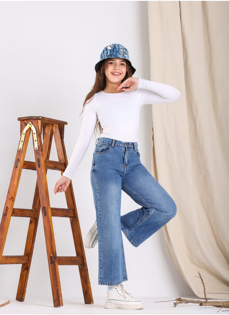 JBS DENIM - Wide Leg Jeans Trousers For Girls Light Blue Color - Image 1