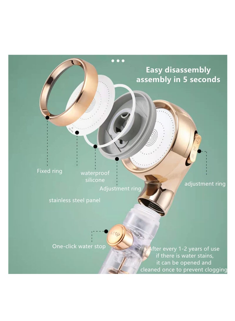 Hand Shower Head, Handheld Turbo and Air Booster Shower, 3-speed Adjustment, High Pressure Water Saving, Pause Button, Filter Filter, Adjust Water Volume, Easy Installation - Image 4