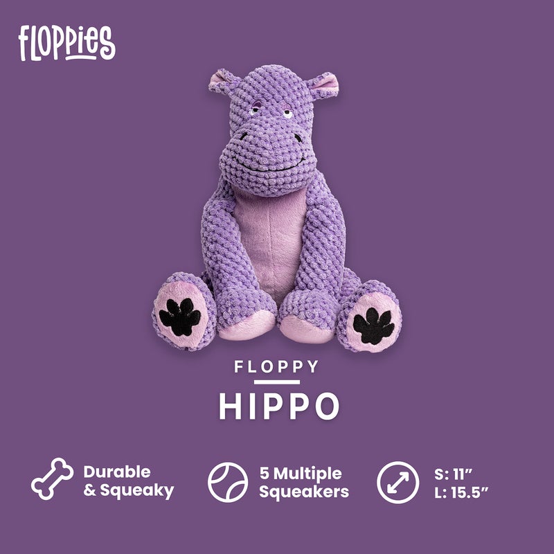 fabdog Floppies Plush Dog Toy - Cute & Durable Squeaky Dog Toys - Best Squeak Toy for Puppies and All Breeds | Ideal Pet Gift| Large Hippo - Image 2