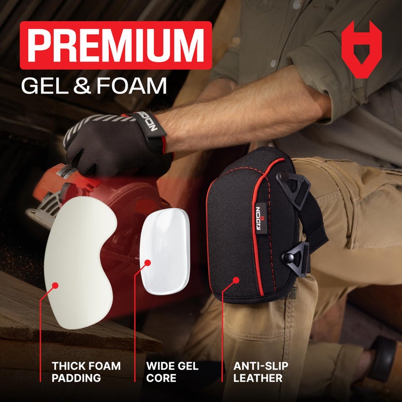 NoCry Flooring Knee Pads for Men with Extra-Wide Gel & Thick Foam Cushion â€” Floor-Safe Anti-Slip Leather Kneepads for Construction Work with Reinforced Adjustable Straps and Military-Grade Rivets - Image 2