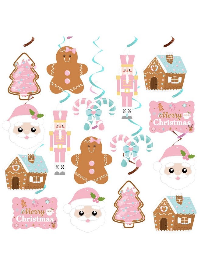 K KUMEED 20 Pcs Gingerbread Man Theme Party Hanging Swirls Ceiling,Pink Cute Christmas Party Hanging Swirls Foil Ceiling Decor for Birthday Baby Shower Xmas Party Decor - Image 1