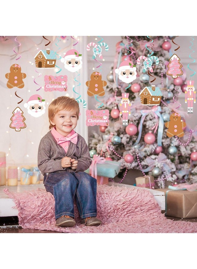 K KUMEED 20 Pcs Gingerbread Man Theme Party Hanging Swirls Ceiling,Pink Cute Christmas Party Hanging Swirls Foil Ceiling Decor for Birthday Baby Shower Xmas Party Decor - Image 5