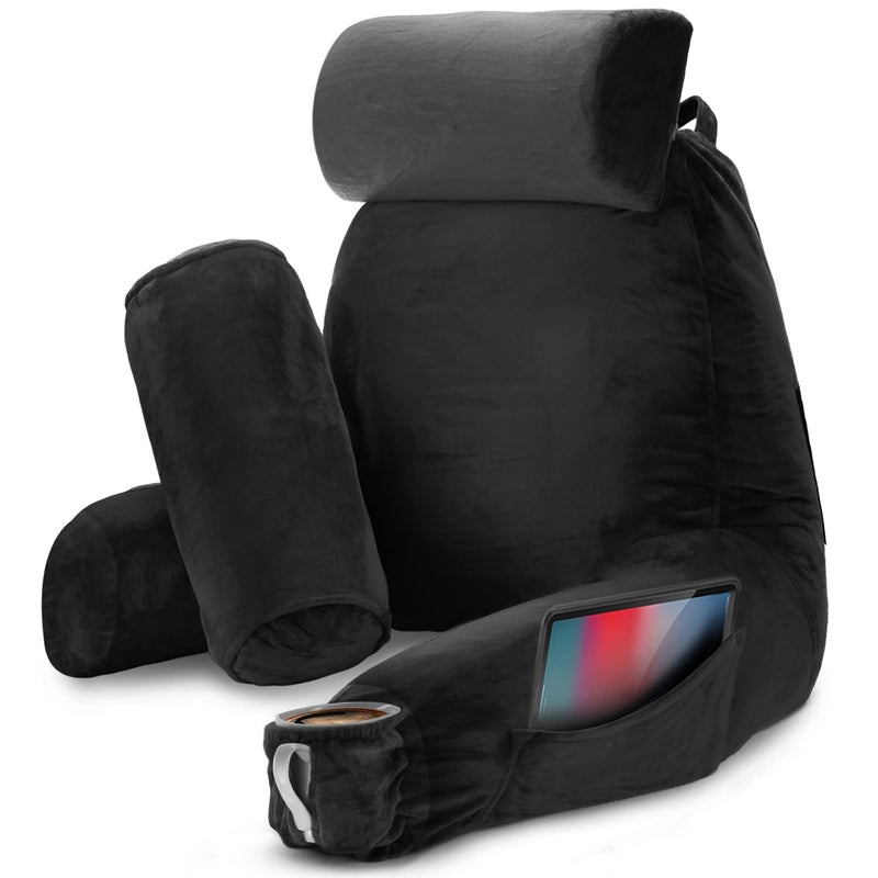 Nestl Nestl Reading Pillow with Shredded Memory Foam Includes 2 Neck and Lumber Support Pillows Designed for Sitting Up in Bed and Couch Back and Arms Adjustable Support for Adult  Teens Black 
