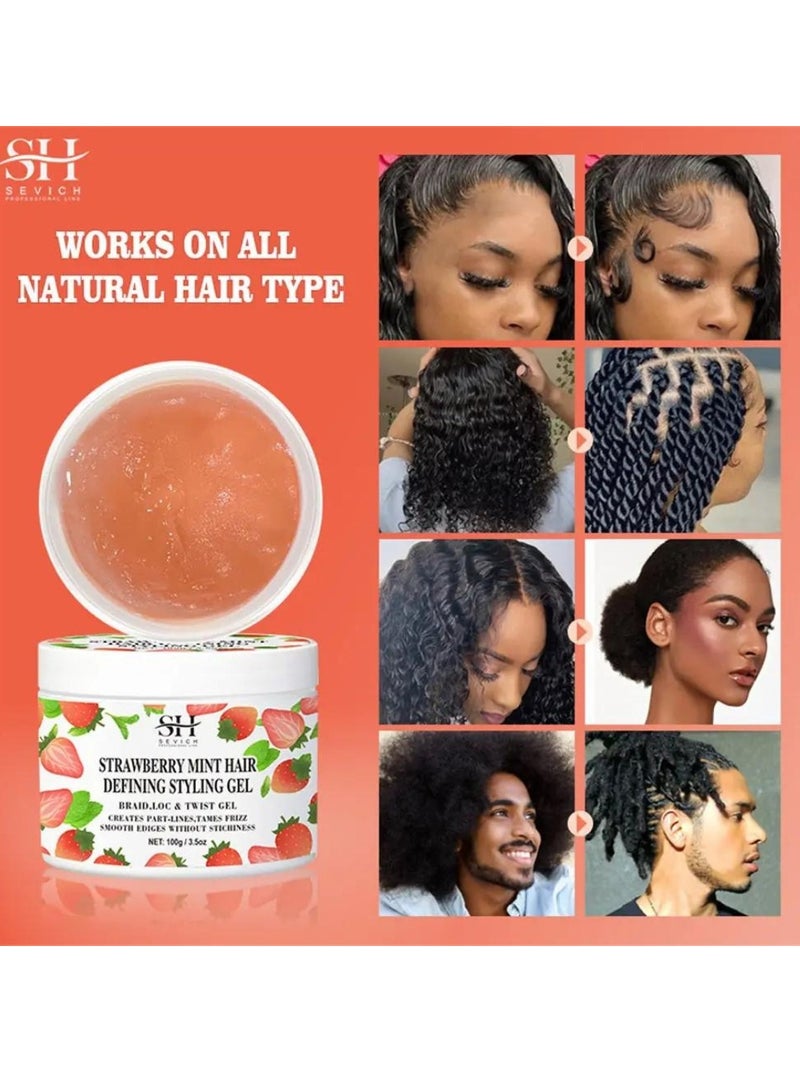 Sevich 100g Strawberry Mint Hair Defining Styling Gel Braid Loc and Twist Gel Create Part Lines and Tames Frizz Moisturize Hydrate Hair and Nourish Scalp Promote Hair Growth with Batana Oil - Image 4
