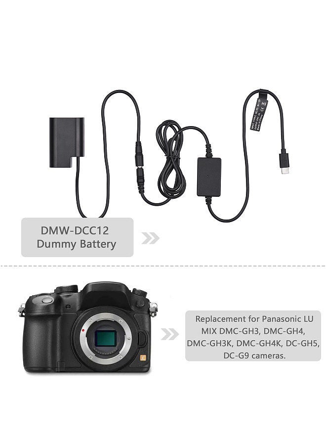 PD USB Type-C Cable to DMW-DCC12 Dummy Battery DC Coupler DMW-BLF19  Replacement for Panasonic LUMIX DMC-GH3 DMC-GH4 DMC-GH3K DMC-GH4K DC-GH5 DC-G9