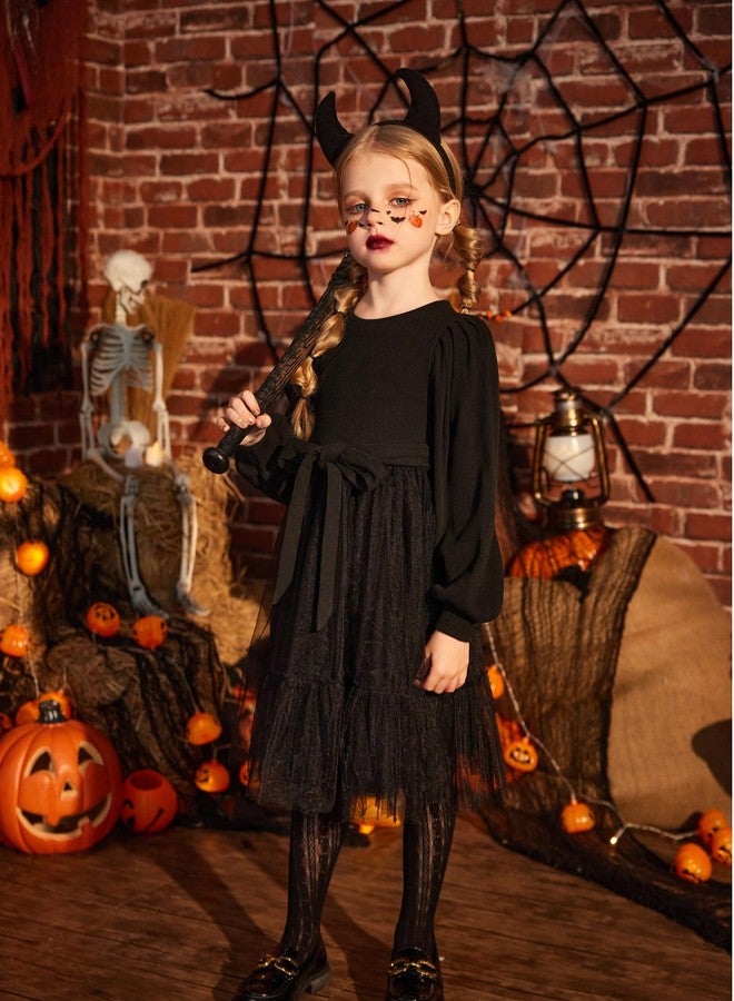 Arshiner فستان أرشينر الأسود للأطفال الصغار بأكمام فقاعة فريدة من نوعها، فساتين كاجوال توتو لخريف مع حزام قوس قابل للإزالة - Image 5