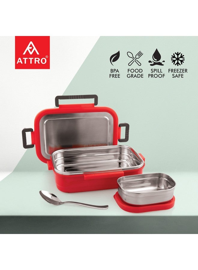 Attro Click Style Stainless Steel Insulated Airtight Leak-Proof Lunch Box for Office, School, Picnic, 800 Ml- Red - Image 5