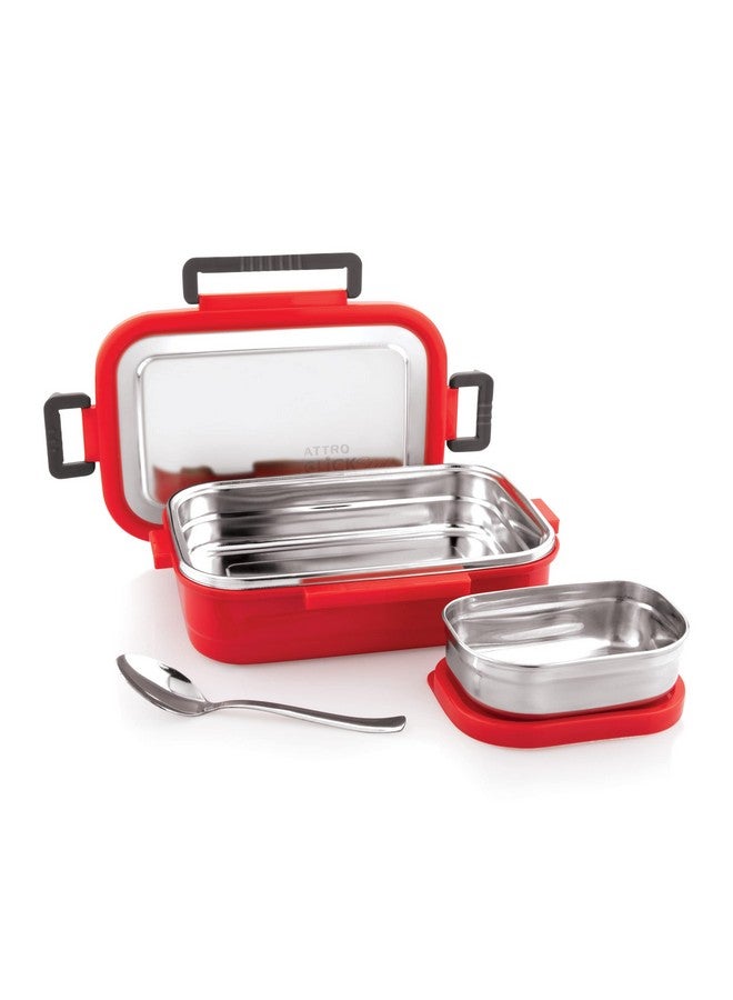 Attro Click Style Stainless Steel Insulated Airtight Leak-Proof Lunch Box for Office, School, Picnic, 800 Ml- Red - Image 1