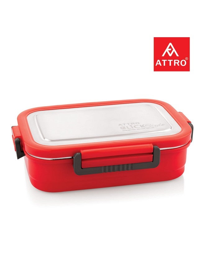 Attro Click Style Stainless Steel Insulated Airtight Leak-Proof Lunch Box for Office, School, Picnic, 800 Ml- Red - Image 3