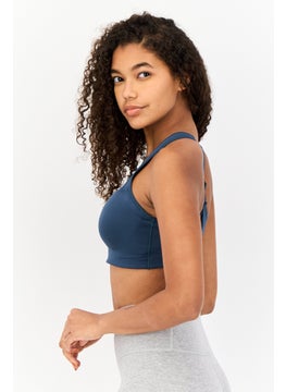 Adidas Women Brand Logo Padded Sports Bra, Teal Green  - Image 4
