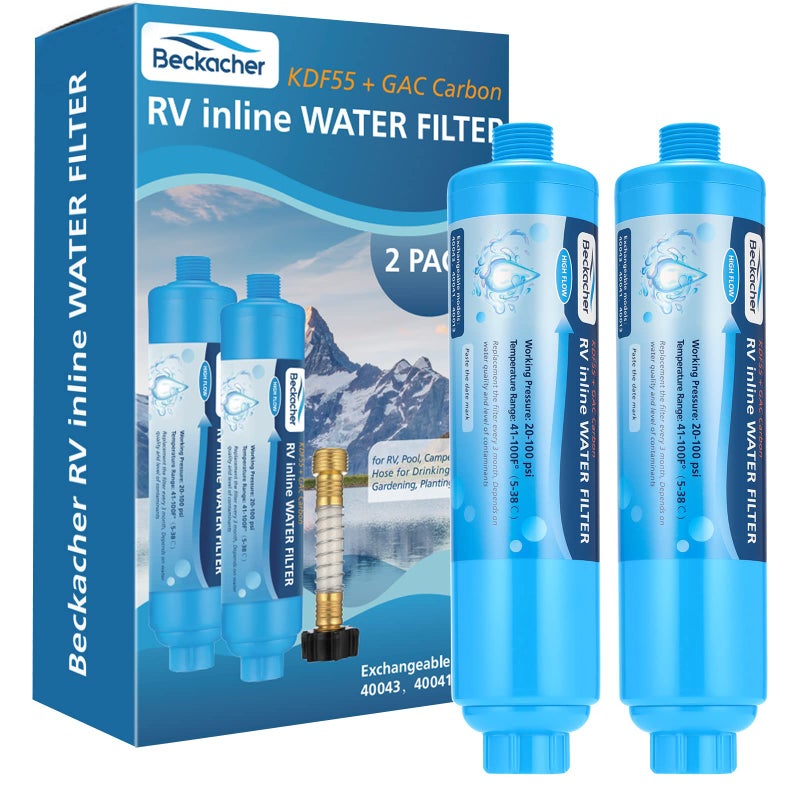Beckacher 2pack RV Water Filter Advanced RV Inline Water Filter with Flexible Hose Protector KDFGAC Reduces Bad Taste Odors Chlorine and Sediment Camping Essentials for Fresh Drinking Water - Image 3