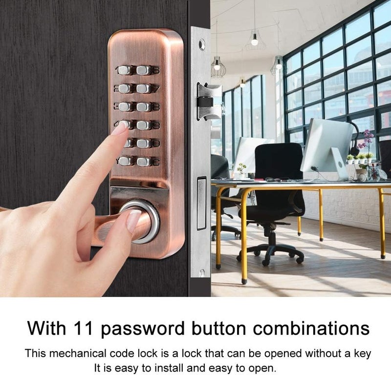 كلاراكو قفل باب رقمي ميكانيكي بكلمة مرور، قفل باب بدون مفتاح من سبائك الزنك مقاوم للماء والصدأ، طلاء PVD، لا يتلاشى، يمكن تركيبه على اليسار أو اليمين - Image 2