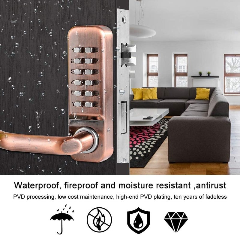 كلاراكو قفل باب رقمي ميكانيكي بكلمة مرور، قفل باب بدون مفتاح من سبائك الزنك مقاوم للماء والصدأ، طلاء PVD، لا يتلاشى، يمكن تركيبه على اليسار أو اليمين - Image 3