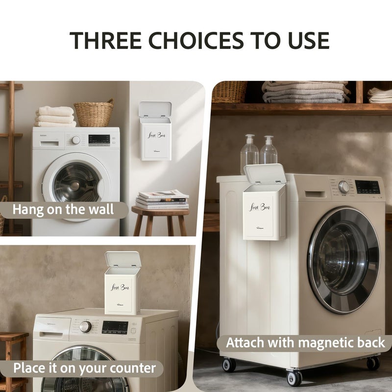 Sealegend Magnetic Lint Bin for Laundry Room with Dryer Lint Brush, Wall Mounted Metal Trash Can with Lid for Dryer, Space-Saving Laundry Organization and Storage, White - Image 3