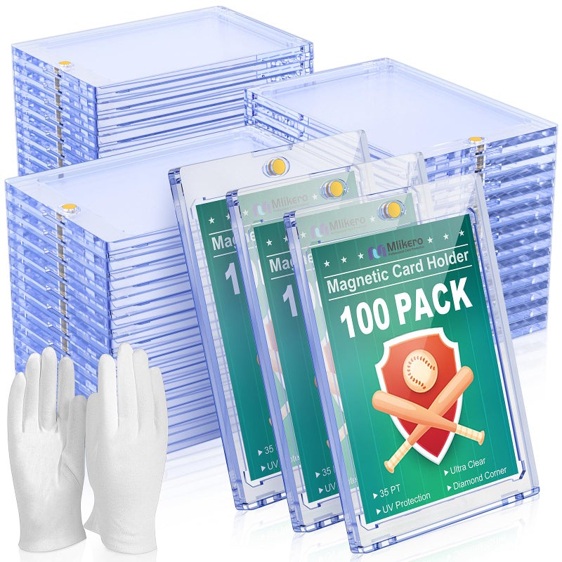 Mlikero 100 ct Magnetic Card Holder for Trading Cards, 35pt Ultra Clear Baseball Card Protectors, Hard Plastic Protectors for Sports and Game Cards - Image 1