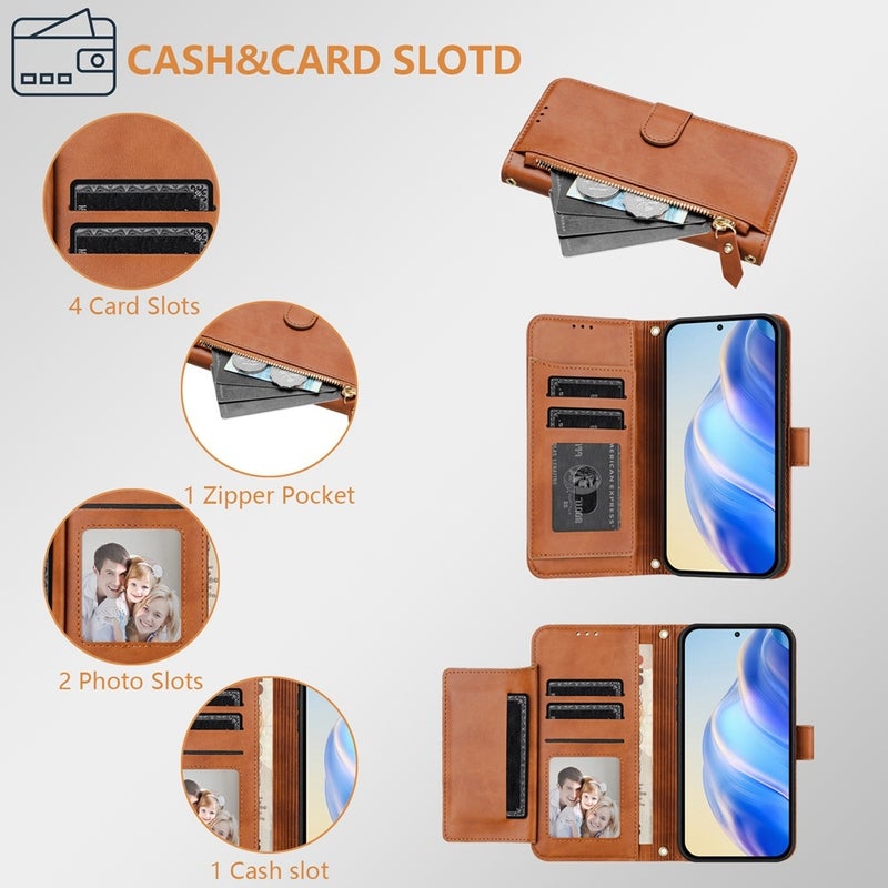 HuHa Protective Cover OnePlus Ace Pro / OnePlus 10T Global Multi-Card Slots Zipper Wallet Leather Phone Case(Brown) - Image 5