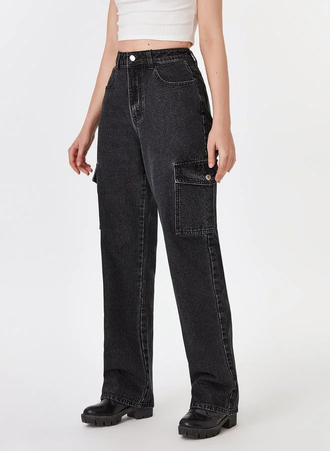 Kotty High Rise Straight Fit Jeans with Pocket Detail