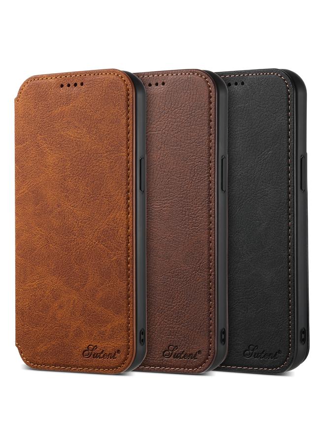Suteni Case For iPhone 14 J06 Retro Matte Litchi Texture Leather Magnetic Magsafe Phone Case - Image 5