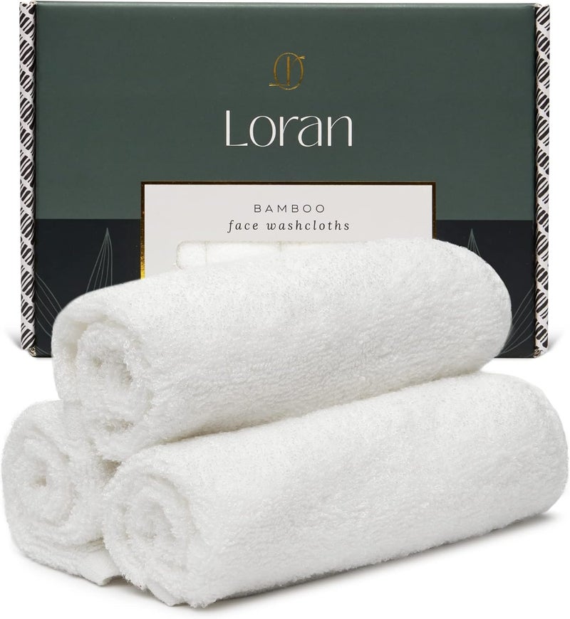 LoRan White Washcloths Set of 6 Soft Facial Cloths 10” x 10” 100% Viscose Derived from Bamboo Spa-Like Feel Silky Face Cloth for Skin Cleansing - Image 1