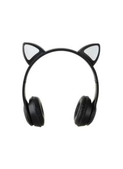 P47 Wireless Bluetooth Headphones P47M (CAT) with Microphone for Kids and Adults,Stereo Cat Ear Design with LED Light and Foldable Memory Card Slot for Girls and Boys - Black  - Image 2