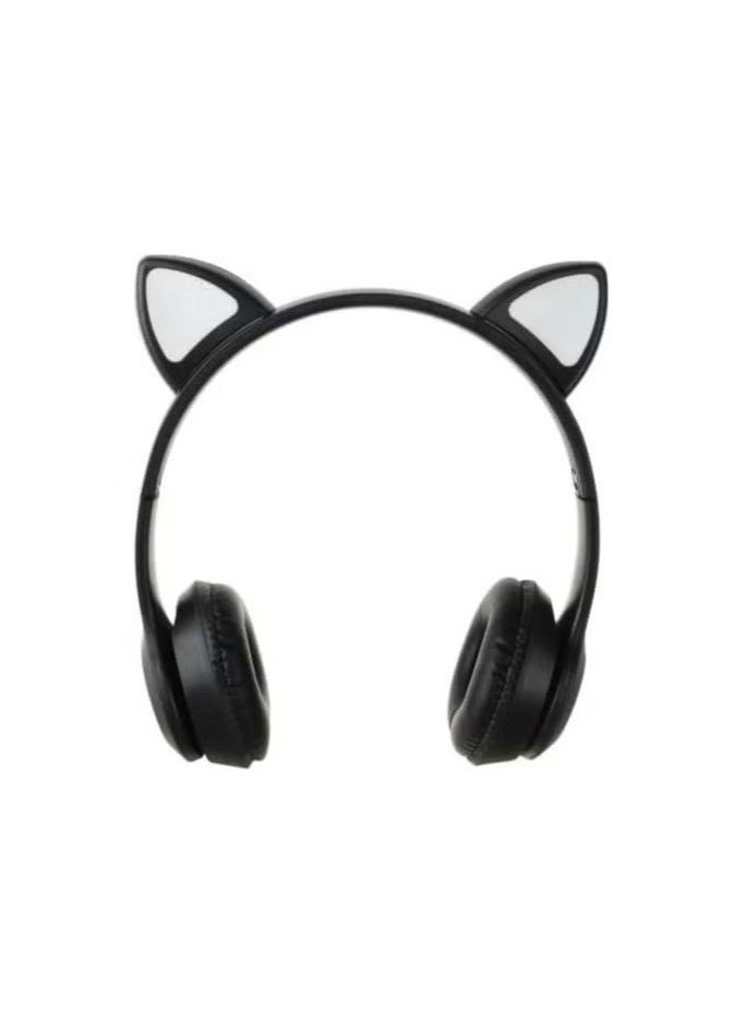P47 Wireless Bluetooth Headphones P47M (CAT) with Microphone for Kids and Adults,Stereo Cat Ear Design with LED Light and Foldable Memory Card Slot for Girls and Boys - Black  - Image 2