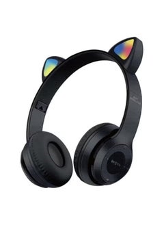 P47 Wireless Bluetooth Headphones P47M (CAT) with Microphone for Kids and Adults,Stereo Cat Ear Design with LED Light and Foldable Memory Card Slot for Girls and Boys - Black  - Image 1