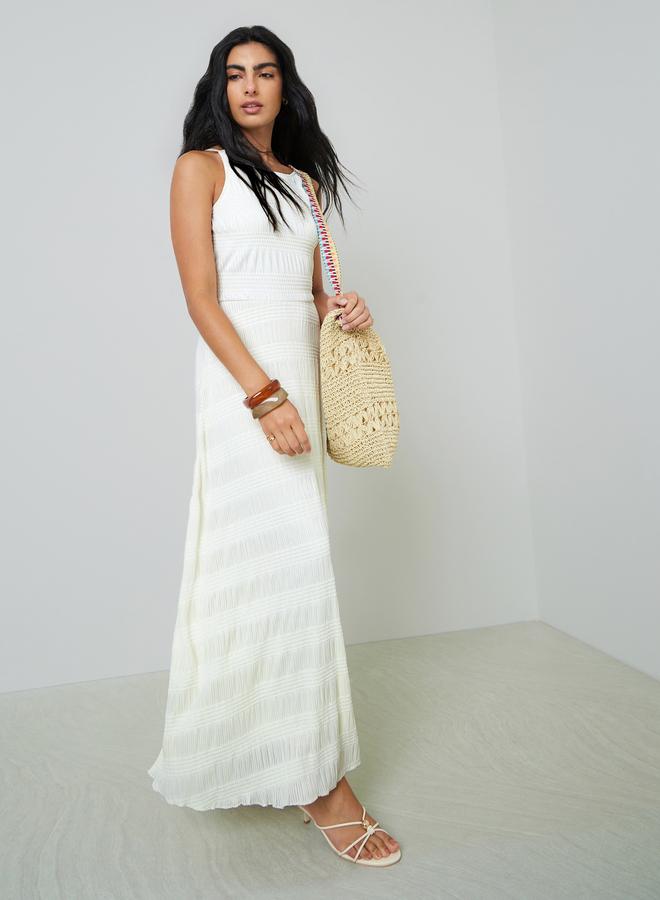 Styli Cream Textured Sleeveless Maxi Dress - Image 1