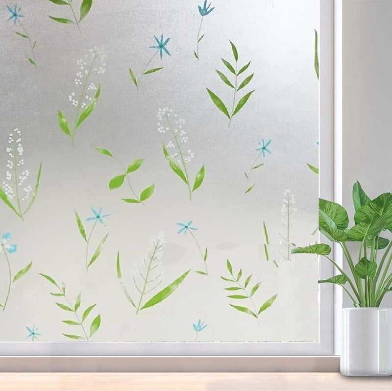 Sun Bird Self-Adhesive Film Window Film Frosted Glass Sliding Door Bathroom Window Stickers Translucent Opaque UV Protection Static Clings Window Film, (1 Ft x 5 Ft, Leaf Grass) - Image 1