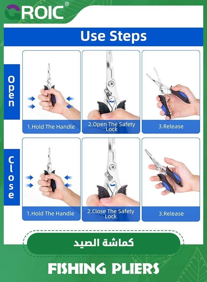GROIC Fishing Pliers, Stainless Steel Tools, 6.69 inch Split Ring Saltwater Resistant Gear, Carbide Cutters, Hook Remover with Coiled Lanyard and Sheath  - Image 4