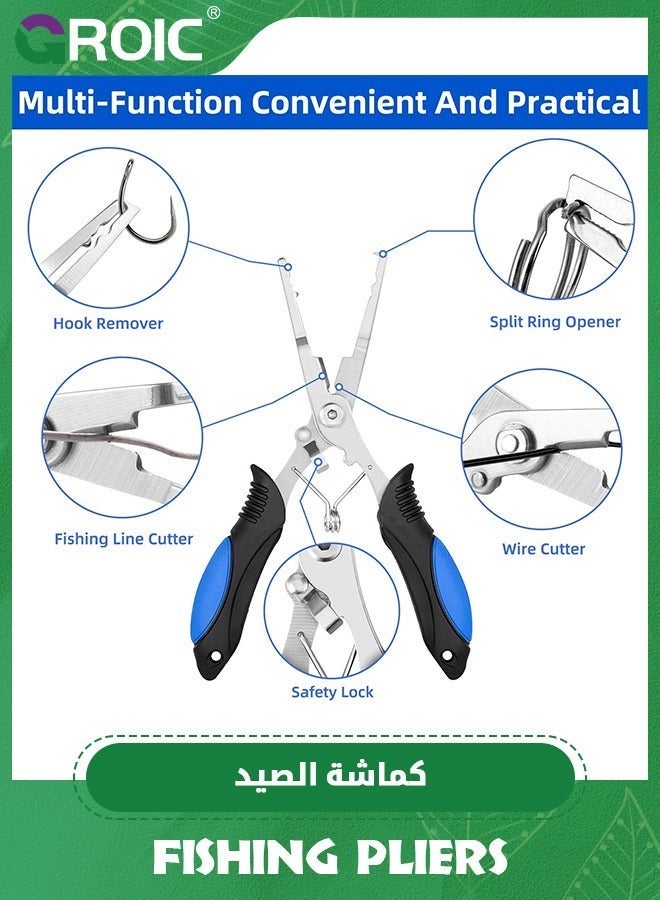 GROIC Fishing Pliers, Stainless Steel Tools, 6.69 inch Split Ring Saltwater Resistant Gear, Carbide Cutters, Hook Remover with Coiled Lanyard and Sheath  - Image 3