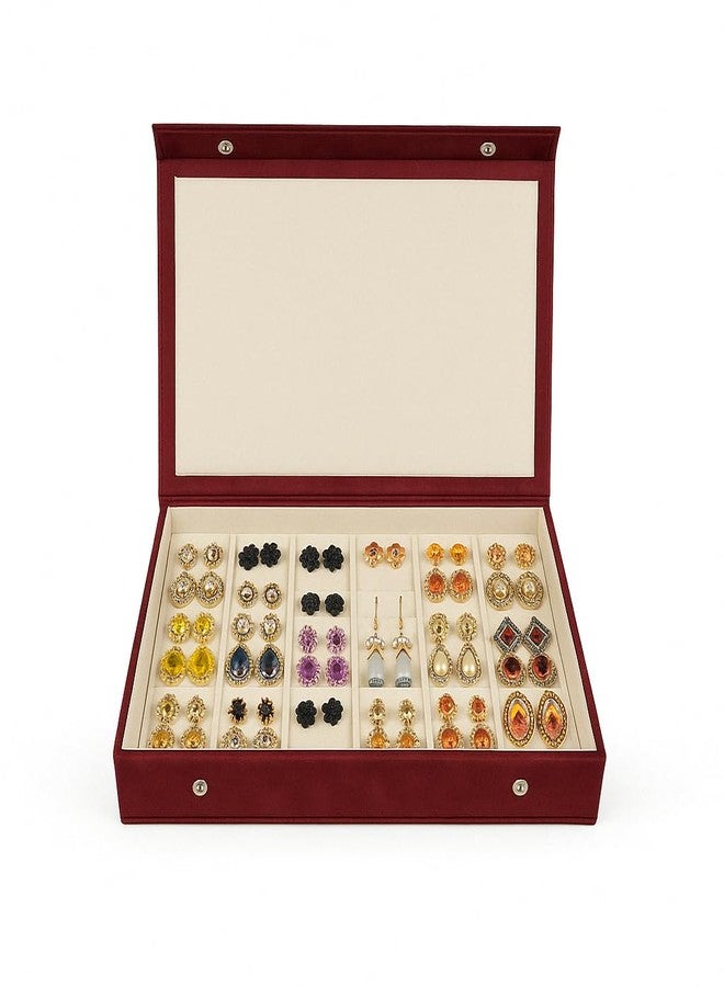 DigiRake Earrings Organizer Box for Women - Maroon Rexine Jewelry Storage with 24 Slots for Studs, Jhumkas & Gold Earrings – Lightweight Earring Box Organizer with Button Lock - Image 2