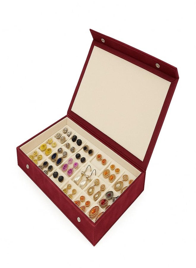 DigiRake Earrings Organizer Box for Women - Maroon Rexine Jewelry Storage with 24 Slots for Studs, Jhumkas & Gold Earrings – Lightweight Earring Box Organizer with Button Lock - Image 3
