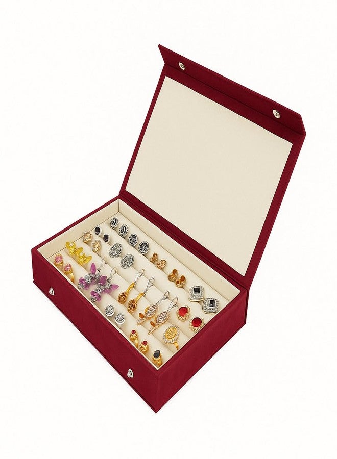 DigiRake Earrings Organizer Box for Women - Maroon Rexine Jewelry Storage with 24 Slots for Studs, Jhumkas & Gold Earrings – Lightweight Earring Box Organizer with Button Lock - Image 1