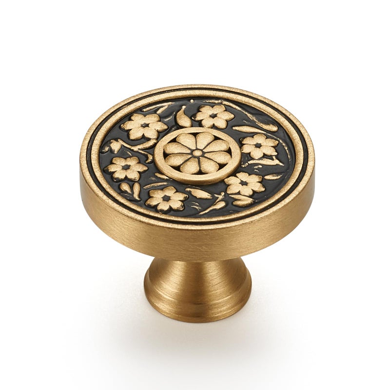 dairazan Brushed Brass Cabinet Knobs Modern Carved Bathroom Closet Kitchen Handles Round Gold Drawer Cupboard Cabinet Hardware (2)