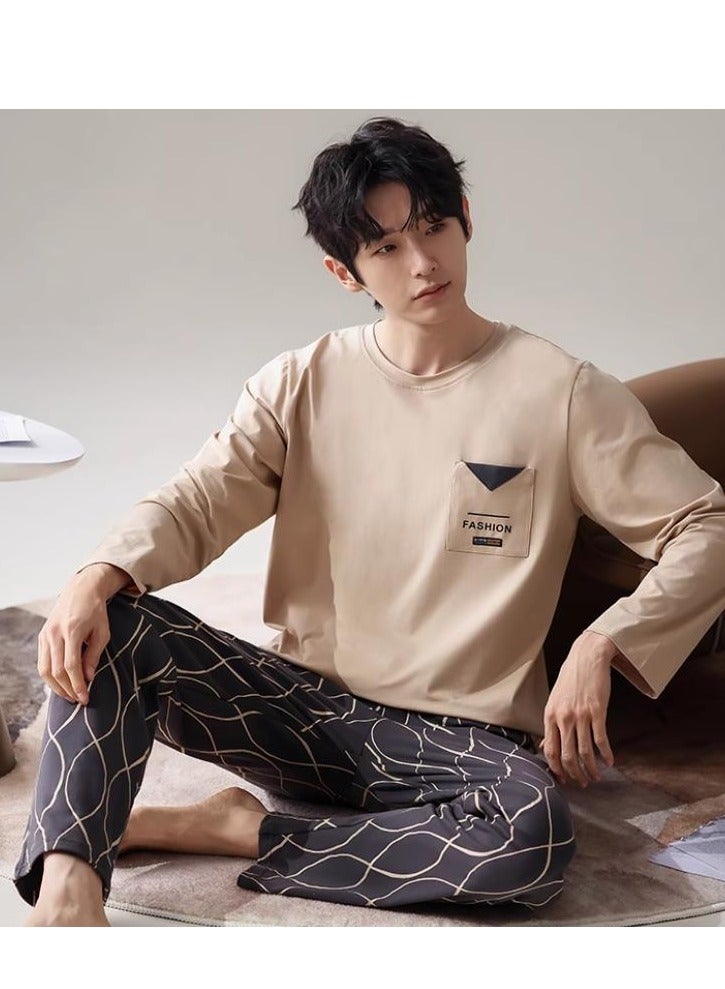 MIIOW Breathing Pajamas-Men's Pajamas Made Of Pure Cotton, Loose And Comfortable, Long Sleeved Casual Home Suit Set  - Image 1