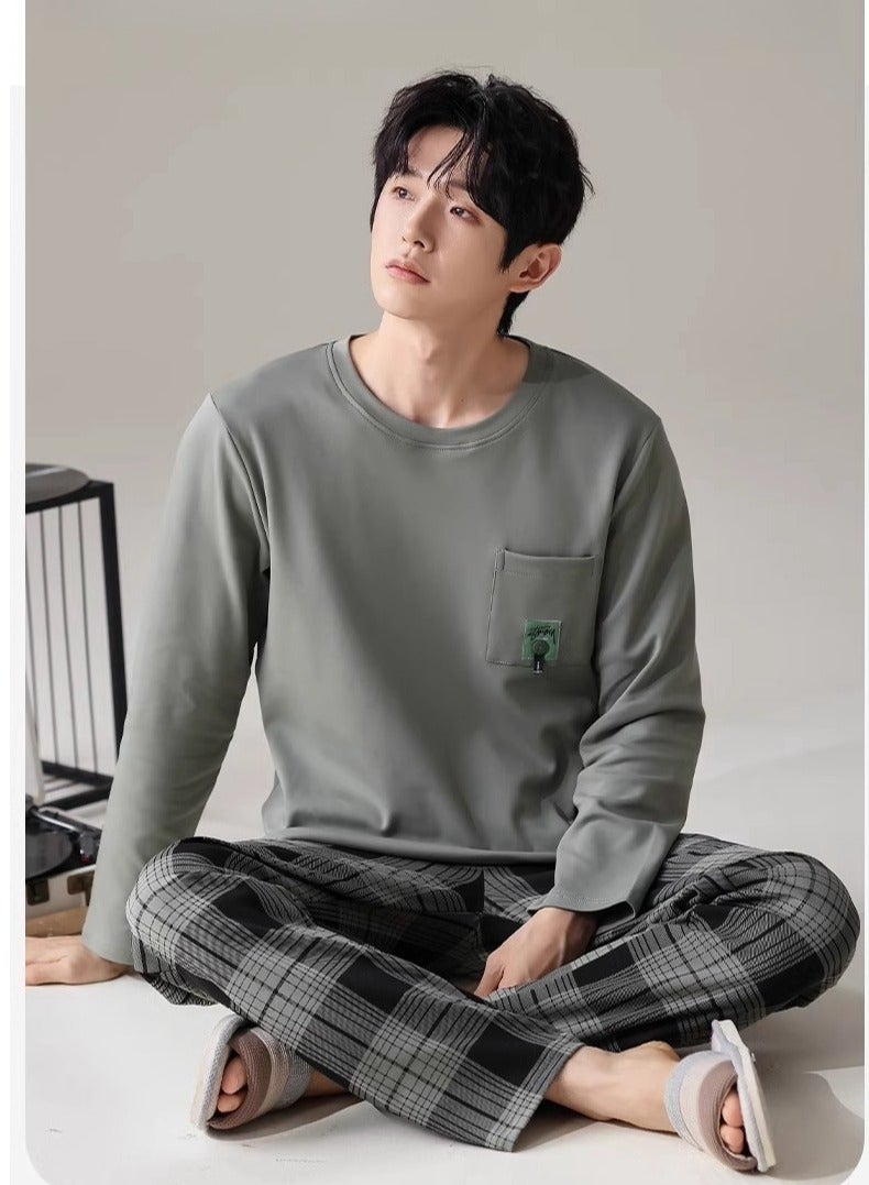 MIIOW Breathing Pajamas-Men's Pajamas Made Of Pure Cotton, Loose And Comfortable, Long Sleeved Casual Home Suit Set  - Image 5