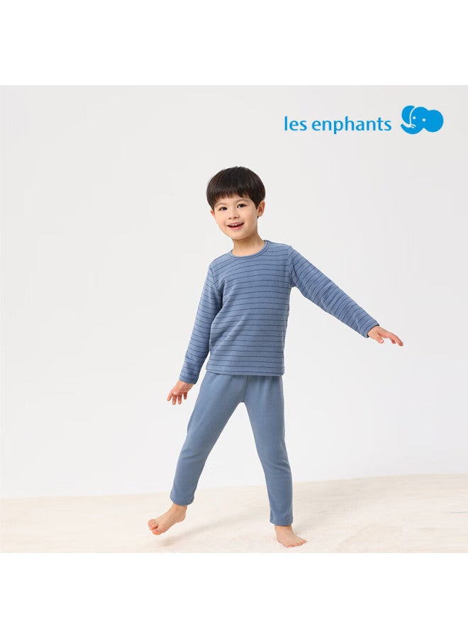 Les enphants Li Ying Fang Children's Pajamas Children's Thermal Underwear Set Boys Autumn Clothes Round Neck Blue 90 CM - Image 1