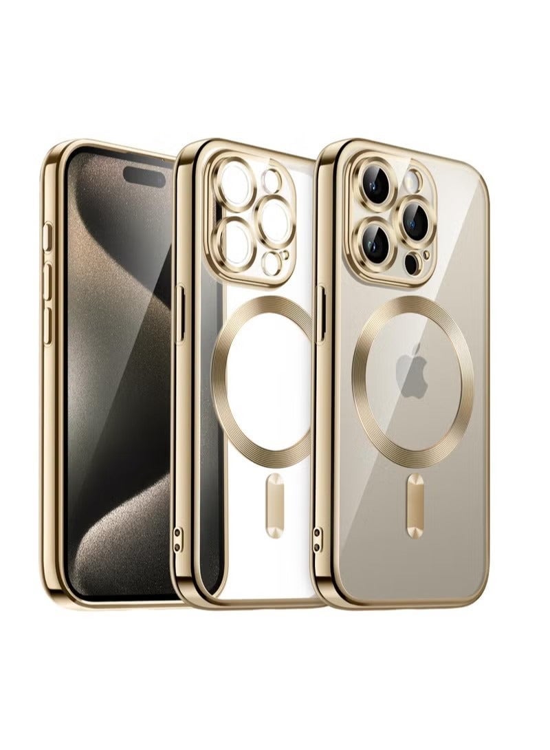 Electroplated Case for iPhone 15 Pro Max 6.7-Inch, Camera Lens Full Protection, Compatible with MagSafe Wireless Charging, Shockproof Soft TPU Phone Cover (Gold)  - Image 1