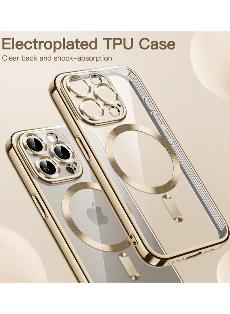 Electroplated Case for iPhone 15 Pro Max 6.7-Inch, Camera Lens Full Protection, Compatible with MagSafe Wireless Charging, Shockproof Soft TPU Phone Cover (Gold)  - Image 3