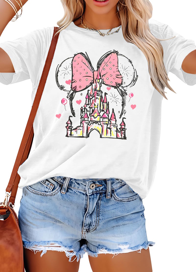 TAOHONG Women Magic Kingdom Shirt Castle Graphic Shirts Casual Family Vacation Holiday T Shirt Cute Short Sleeve Tee Top White - Image 1