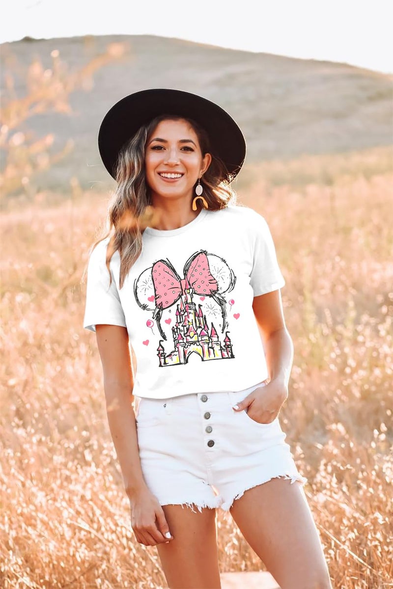 TAOHONG Women Magic Kingdom Shirt Castle Graphic Shirts Casual Family Vacation Holiday T Shirt Cute Short Sleeve Tee Top White - Image 5