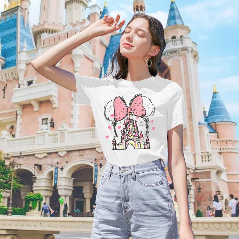 TAOHONG Women Magic Kingdom Shirt Castle Graphic Shirts Casual Family Vacation Holiday T Shirt Cute Short Sleeve Tee Top White - Image 2