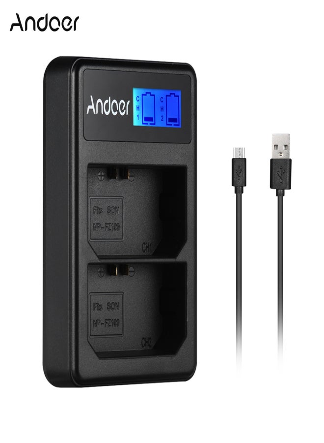 ANDOER LCD2-FZ100 Compact Dual Channel LCD Camera Battery Charger USB Input LCD Display for Sony NP-FZ100 Camera Battery for Sony a9 a7RIII a7III - Image 5