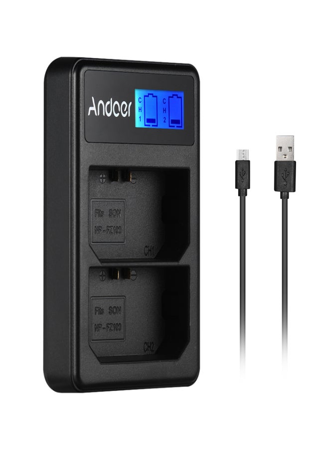 ANDOER LCD2-FZ100 Compact Dual Channel LCD Camera Battery Charger USB Input LCD Display for Sony NP-FZ100 Camera Battery for Sony a9 a7RIII a7III - Image 1