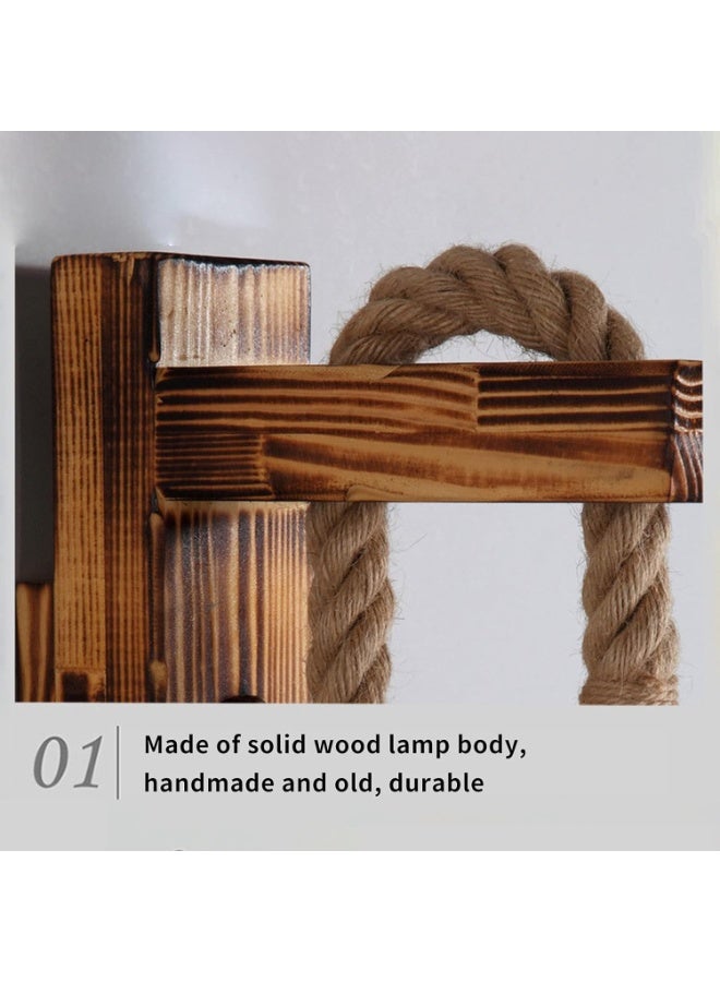 LZ Wooden Wall Light Hemp Rope, Industrial Wall Lamp Lamp Shade, E27 LED Retro Wall Light Living Room Bedside Table Corridor Cafe Bar(Without Bulb) - Image 3
